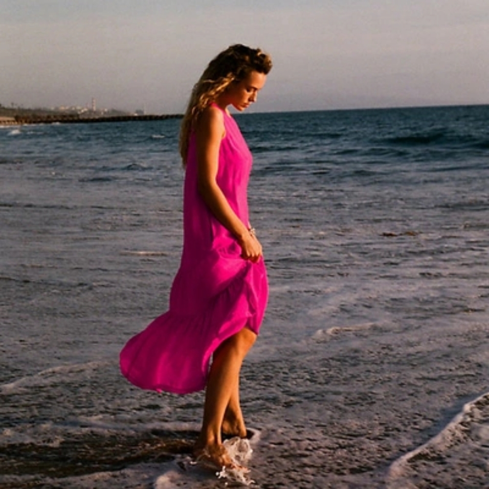 Anthropologie Maeve Marlene Tiered Dress in Hot Pink 🤍